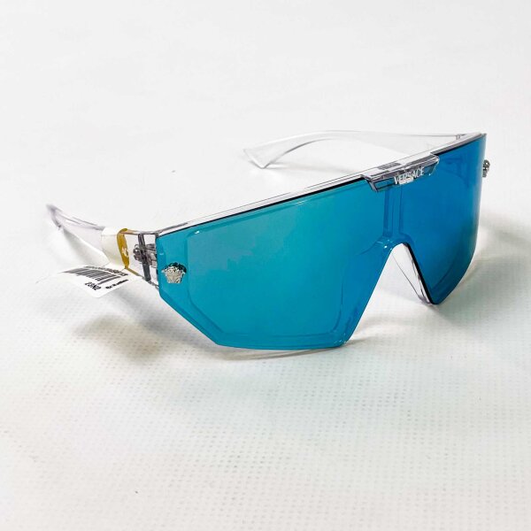 Versace 4461 Sonnenbrille, transparentes Gestell, blau verspiegelte Gläser, Modell 148/6V, 125 mm, UV-Schutz