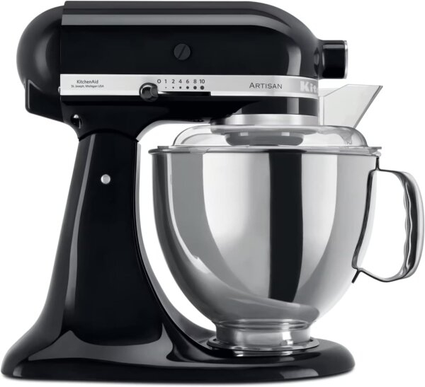 KitchenAid Artisan Stand Mixer, Tilt-Bench Model, Food Processor & Dough Kneader, 4.8L Stainless Steel Bowls, 5-Piece Accessory Set, Onyx Black, Versatile for Baking & Cooking