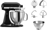 KitchenAid Artisan Stand Mixer, Tilt-Bench Model, Food Processor & Dough Kneader, 4.8L Stainless Steel Bowls, 5-Piece Accessory Set, Onyx Black, Versatile for Baking & Cooking