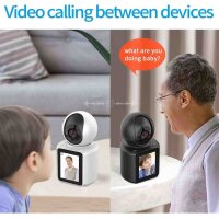Smart camera white, model no., video calls, people detection, night vision, one-button call, 120° wide angle, product type: surveillance camera, features: smart video call, clear night vision, easy operation