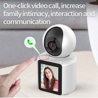 Smart camera white, model no., video calls, people detection, night vision, one-button call, 120° wide angle, product type: surveillance camera, features: smart video call, clear night vision, easy operation