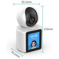 Smart camera white, model no., video calls, people detection, night vision, one-button call, 120° wide angle, product type: surveillance camera, features: smart video call, clear night vision, easy operation