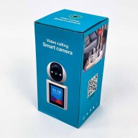 Smart camera white, model no., video calls, people detection, night vision, one-button call, 120° wide angle, product type: surveillance camera, features: smart video call, clear night vision, easy operation