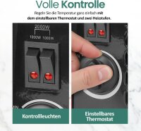 EMERIO fan heater FH-107760.2, ceramic PTC, 2000W, 2 heat settings, thermostat, overheat protection, heat-insulated handle, for rooms up to 20 m², compact, efficient, portable