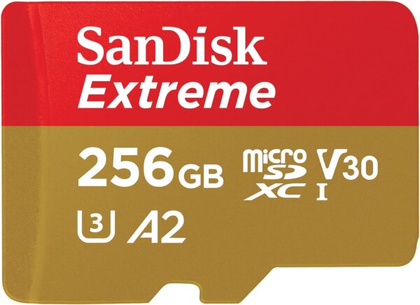 SanDisk Extreme microSDXC 256GB Speicherkarte, P001-000968-256G, inkl. Adapter, für Smartphone, Actioncam & Drohne, A2, C10, V30, U3, bis 190MB/s, RescuePRO Deluxe, robust & schnell