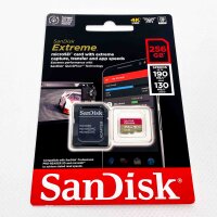 SanDisk Extreme microSDXC 256GB Speicherkarte, P001-000968-256G, inkl. Adapter, für Smartphone, Actioncam & Drohne, A2, C10, V30, U3, bis 190MB/s, RescuePRO Deluxe, robust & schnell