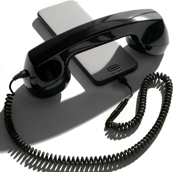 OPIS 60s MICRO Retro-Handset – Vintage Telefonhörer für iPhone, Samsung Galaxy, Blackberry, Lumia & mehr, klassisches Design, komfortabler Griff, kompatibel mit vielen Smartphones, Farbe: Schwarz