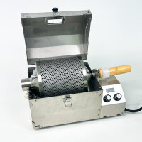 Elektrischer Kaffeebohnenröster Edelstahl, Modell mit Thermometer, 100–300°C, automatische Rotation, für gleichmäßiges Rösten, leichte Kratzer, ideal für frische Kaffeebohnen, vielseitig einsetzbar