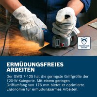 Bosch Professional Angle Grinder GWS 7-125, 0601388108, 720W, 125mm disc diameter, without grinding disc, incl. auxiliary handle, protective guard, mounting flange, clamping nut, two-hole wrench, compact & powerful