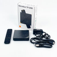 Orange UHD TV Decoder DTIW385 – Digitaler TV-Receiver, Ultra-HD-Auflösung, modernes Design, vielseitige Anschlussmöglichkeiten, einfache Bedienung, kompakt, ideal für gestochen scharfes Fernsehen und Streaming in 4K-Qualität.