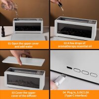 Fireplace Aroma Diffuser HY05, 280ML, Remote Control, 7 LED Colors, Timer, Flame Effect, for Essential Oils, Quiet Operation, Modern Design, Humidifier, Ideal for Home and Office