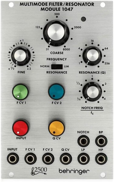 Behringer 2500 Serie 1047 Multi-Modul-Filter, variabler 12dB Filter/Resonator, Eurorack-kompatibles Modul, flexible Filtermodi, präzise Klangformung, vielseitige Einsatzmöglichkeiten für modulare Synthesizer.