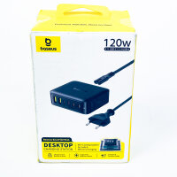 Baseus 120W GaN USB-C Ladegerät, 6-Port Desktop-Ladestation, Schnellladegerät für iPhone 17/16/15, MacBook Air, Galaxy, iPad, mehrere Geräte gleichzeitig laden, kompakt, vielseitig, PD Charger