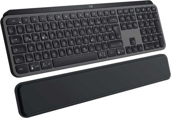 Logitech MX Keys S Plus QWERTY kabellose Tastatur, Low Profile, leise Tasten, programmierbar, Hintergrundbeleuchtung, Bluetooth & USB-C, inkl. Handballenauflage, kompatibel mit Windows, Mac, Linux, Chrome, grau