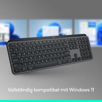 Logitech MX Keys S Plus QWERTY kabellose Tastatur, Low Profile, leise Tasten, programmierbar, Hintergrundbeleuchtung, Bluetooth & USB-C, inkl. Handballenauflage, kompatibel mit Windows, Mac, Linux, Chrome, grau