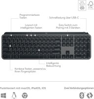 Logitech MX Keys S Plus QWERTY kabellose Tastatur, Low Profile, leise Tasten, programmierbar, Hintergrundbeleuchtung, Bluetooth & USB-C, inkl. Handballenauflage, kompatibel mit Windows, Mac, Linux, Chrome, grau