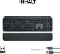 Logitech MX Keys S Plus QWERTY kabellose Tastatur, Low Profile, leise Tasten, programmierbar, Hintergrundbeleuchtung, Bluetooth & USB-C, inkl. Handballenauflage, kompatibel mit Windows, Mac, Linux, Chrome, grau