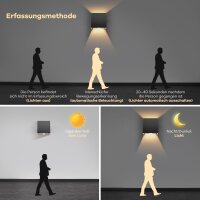 Vatato LED wall light, model 12W, suitable for indoor and outdoor use, motion sensor, adjustable beam, 3000K warm white, IP65, modern, for bedroom, garden, hallway, black, 1 piece