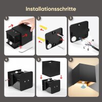 Vatato LED wall light, model 12W, suitable for indoor and outdoor use, motion sensor, adjustable beam, 3000K warm white, IP65, modern, for bedroom, garden, hallway, black, 1 piece