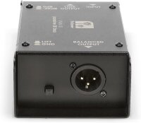 Palmer PAN01 DI-Box passive – Compact DI box, model PAN01, for guitar, bass, keyboard, passive design, robust metal housing, ground lift switch, balanced XLR output, ideal for stage and studio.