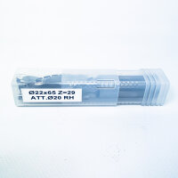 Diamond milling cutter Ø22mm, 65mm length, 125mm overall length, 29 teeth, max. 24,000 rpm, clockwise rotation, precision industrial milling cutter for demanding machining