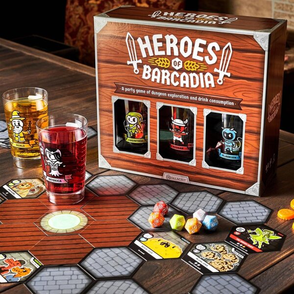 Dungeon Exploration Trinkspiel, Brettspiel für Erwachsene, innovatives Liquid Life Battle Damage System, DND-inspiriertes Gameplay, Würfel-Action, perfekt für feuchtfröhliche Spieleabende