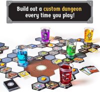 Dungeon Exploration drinking game, board game for adults, innovative Liquid Life Battle Damage System, DND-inspired gameplay, dice action, perfect for boozy game nights