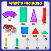 Playmags Magnetfliesen-Set 200-tlg, inkl. Rennstrecke & 2 motorisierte Autos, Konstruktionsspielzeug für Kinder ab 3 Jahren, kreatives Bauen & Spielen