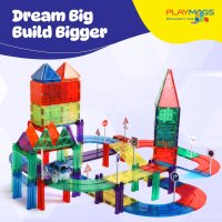 Playmags Magnetfliesen-Set 200-tlg, inkl. Rennstrecke & 2 motorisierte Autos, Konstruktionsspielzeug für Kinder ab 3 Jahren, kreatives Bauen & Spielen