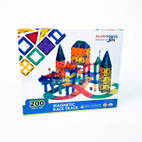 Playmags Magnetfliesen-Set 200-tlg, inkl. Rennstrecke & 2 motorisierte Autos, Konstruktionsspielzeug für Kinder ab 3 Jahren, kreatives Bauen & Spielen