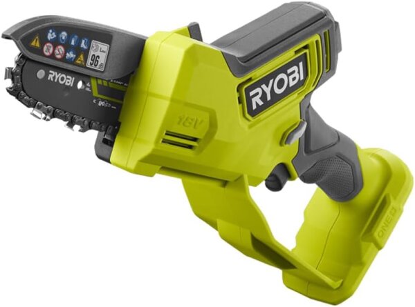 RYOBI 18V ONE+ Akku-Astsäge RY18PSX10A-0, 10cm Schwert, 8cm Schnitt, Brushless Motor, variable Kettengeschwindigkeit bis 6m/s, kompakt, ohne Akku/Ladegerät, ideal für präzise Gartenarbeiten
