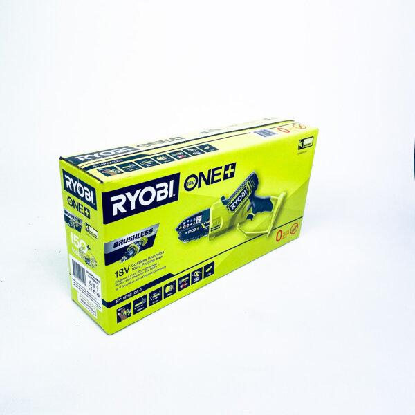 RYOBI 18V ONE+ Cordless Pruning Saw RY18PSX10A-0, 10cm bar, 8cm cutting length, brushless motor, variable chain speed up to 6m/s, compact, without battery/charger, ideal for precise garden work