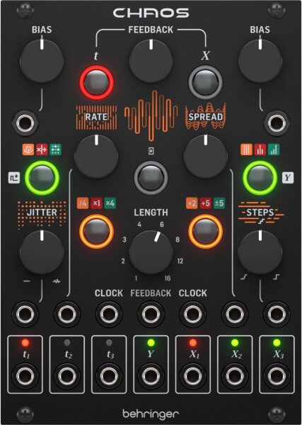 Behringer Chaos Modular-Synthesizer, Modellnr. Chaos, Desktop-Synth, Zufallsgenerator, CV/Gate-Steuerung, vielseitige Modulationsquellen, kreative Soundgestaltung, Patchpunkte für modulare Systeme, kompakt, intuitiv bedienbar