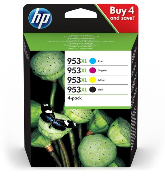 HP 953XL 3HZ52AE Druckerpatronen Vorteilspaket, Schwarz, Gelb, Magenta, Cyan, hohe Reichweite, Originalqualität, Verbrauch bis 12/2027, kompatibel mit vielen HP OfficeJet Modellen