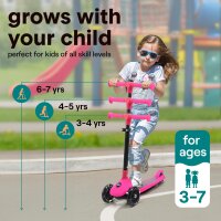 SereneLife SLKSC11PN Dreirad-Kinderroller Pink, faltbar, LED-Räder, höhenverstellbarer Lenker, Hinterradbremse, Gewichtslenkung, rutschfestes Deck – Für Kinder ab 3 Jahren bis 50 kg