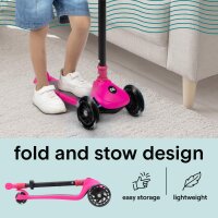 SereneLife SLKSC11PN Dreirad-Kinderroller Pink, faltbar, LED-Räder, höhenverstellbarer Lenker, Hinterradbremse, Gewichtslenkung, rutschfestes Deck – Für Kinder ab 3 Jahren bis 50 kg