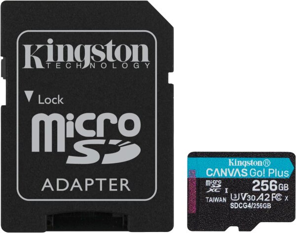 Kingston Canvas Go Plus SDCG4/256GB microSD-Karte 256GB, UHS-I, U3, V30, A2, bis 200MB/s, ideal für 4K-Video, schnelle App-Performance, robustes Design