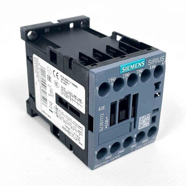 Siemens Sirius 3RH2140-1AP00 Hilfsschütz S00, 4 Schließer, 6A, 230V AC, kompakt für Steuerstromkreise, zuverlässige Schaltleistung, einfache Montage