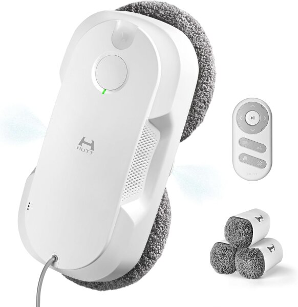 HUTT DDC56 Fensterputzroboter, Doppelstrahl-Ultraschall-Sprühfunktion, elektrischer Fensterreiniger mit Fernbedienung, doppeltem Wassertank und intelligenter Fensterkantenerkennung