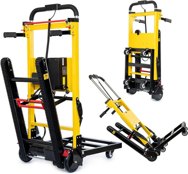 Elektrischer Treppensteiger Wagen, Modellnr, Sackkarre für Schwerlast bis 200 kg, mit Sicherheitsseil, ideal für sicheren Transport schwerer Lasten auf Treppen, robuste Bauweise, elektrisch angetrieben