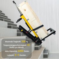Elektrischer Treppensteiger Wagen, Modellnr, Sackkarre für Schwerlast bis 200 kg, mit Sicherheitsseil, ideal für sicheren Transport schwerer Lasten auf Treppen, robuste Bauweise, elektrisch angetrieben