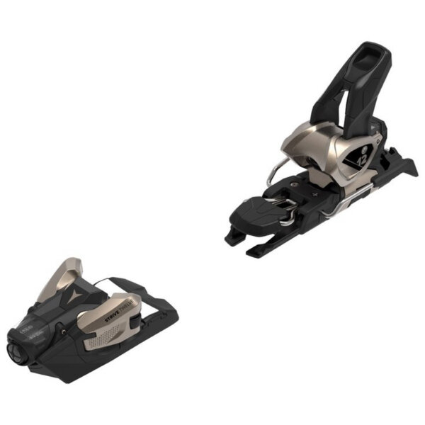 Atomic Strive 12 GW L100 ski binding, all-mountain, robust, lightweight, GripWalk compatible, black/bronze color, precise power transmission, DIN 4-12, versatile, for sporty skiers.