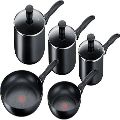 Tefal G155S544 Kochgeschirr-Set, 5-teilig, induktionsgeeignet, antihaftbeschichtet, robust, spülmaschinenfest, ergonomische Griffe, hitzebeständig, vielseitig einsetzbar, modernes Design, Farbe Schwarz