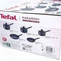 Tefal G155S544 Kochgeschirr-Set, 5-teilig, induktionsgeeignet, antihaftbeschichtet, robust, spülmaschinenfest, ergonomische Griffe, hitzebeständig, vielseitig einsetzbar, modernes Design, Farbe Schwarz