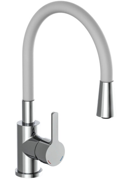 Flexo Eisl NI186FLHG Küchenarmatur, Einhebelmischer, Soft-Touch-Schlauch, Chrom-Lichtgrau, flexible Ausziehbrause, modernes Design, einfache Montage, langlebig