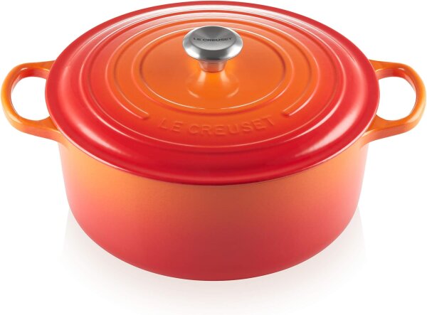 Le Creuset Signature Casserole Dish, round, 12L, 34cm, enamelled cast iron, heat-resistant, aroma-tight, suitable for all stovetops, flame color, durable, ideal for roasts and braises