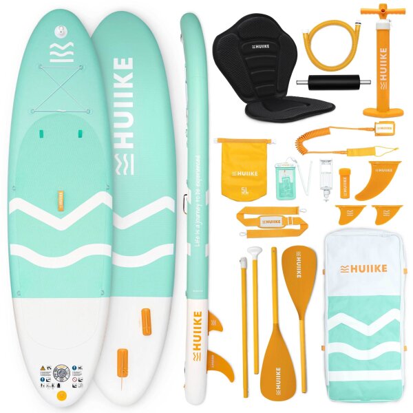 HUIIKE SUP Board, model no. not specified, inflatable stand-up paddleboard, including high-quality accessories, non-slip deck, easily transportable, for beginners and advanced paddlers, versatile use
