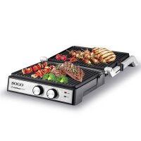 SOGO SS-7132 Sandwichmaker-Grill, 4 Scheiben, 2000W, Kontaktgrill, Antihaftplatten, 29x24,6 cm, Cool-Touch-Griff, Überhitzungsschutz, für Panini, Toast, Snacks, Edelstahl-Design