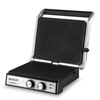 SOGO SS-7132 Sandwichmaker-Grill, 4 Scheiben, 2000W, Kontaktgrill, Antihaftplatten, 29x24,6 cm, Cool-Touch-Griff, Überhitzungsschutz, für Panini, Toast, Snacks, Edelstahl-Design