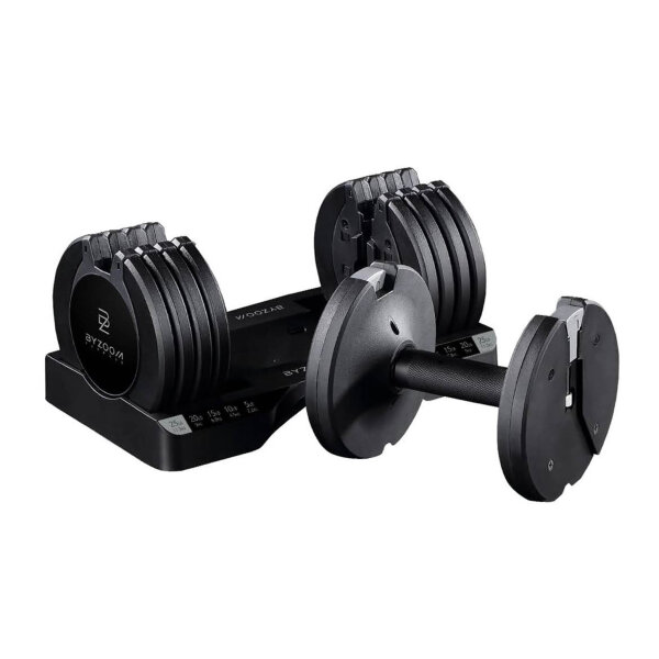 BYZOOM FITNESS 11.3kg adjustable dumbbell, Pure Series Black, 5 weight settings, compact and versatile.